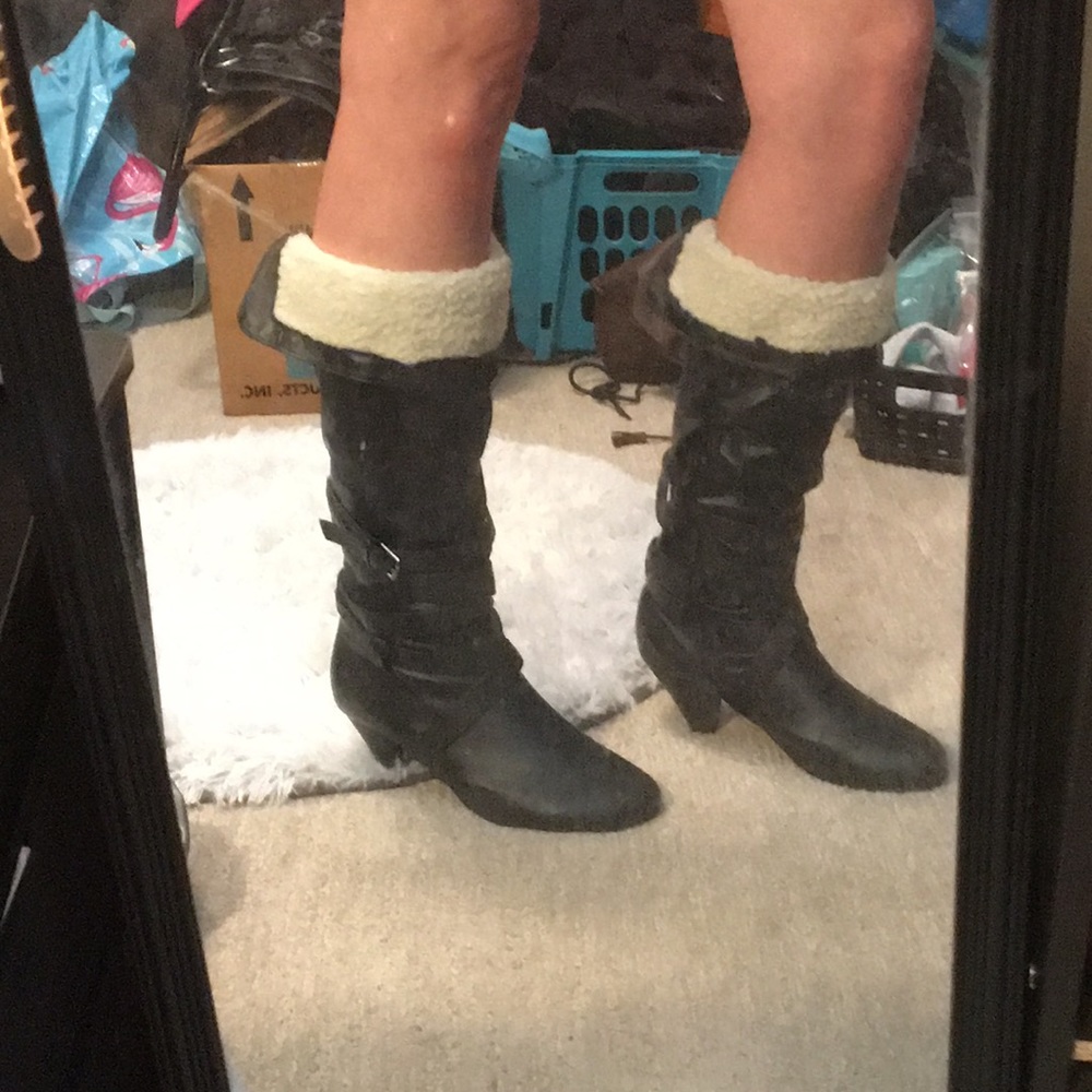 Knee high 2.5 inch high heel fur boots - Picture 4 of 7